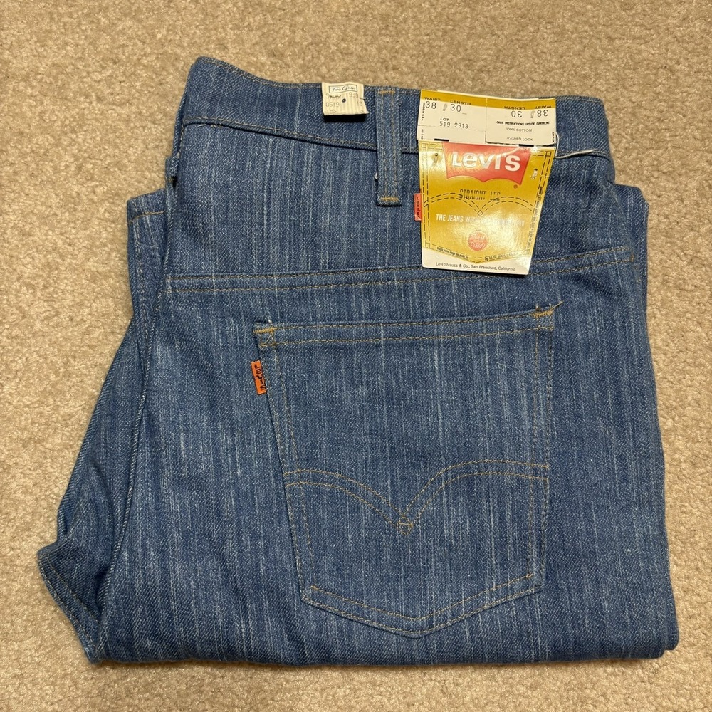 Vtg 70s Levis 519 Jeans NWT Mens 38x30 Blue Straight Orange Tab Denim Talon USA